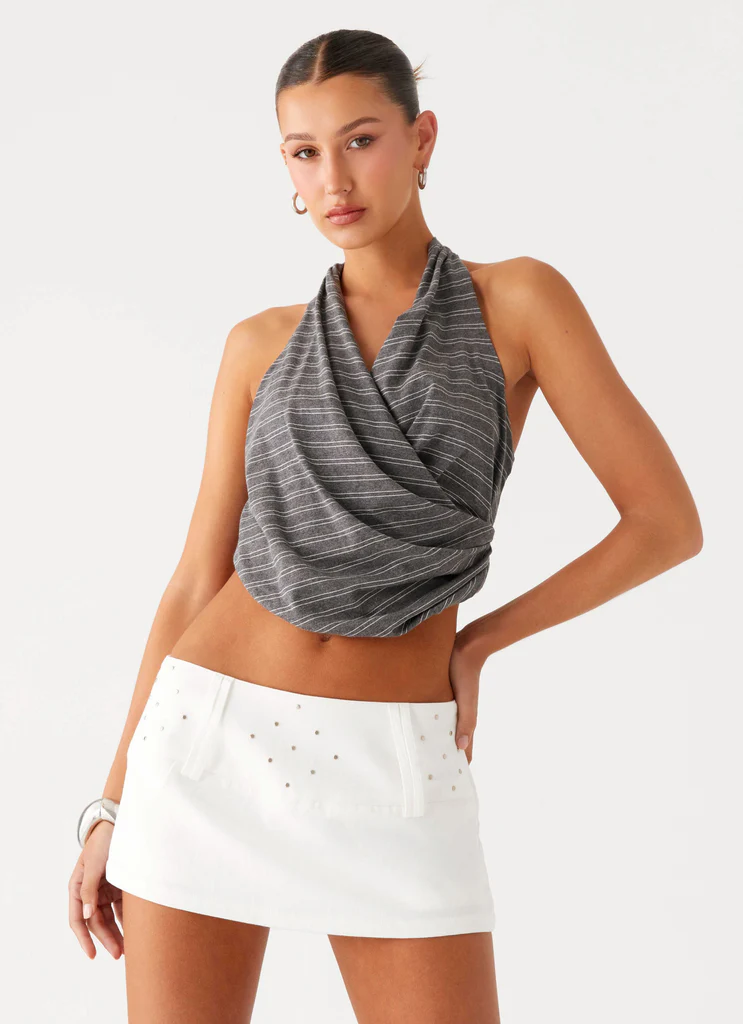 Hot Shot Skort Mini in Denim Con Stud - Bianco