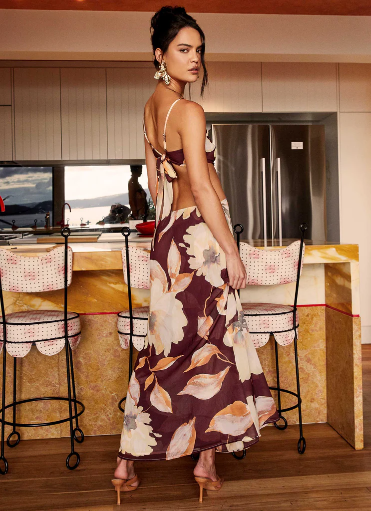 Vestito Maxi Primrose Daydream - Fiori Marroni