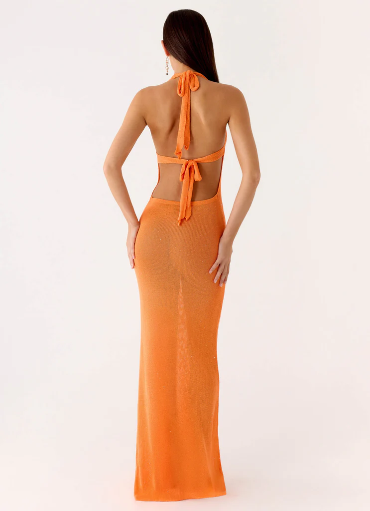 Vestito Maxi A Maglia Con Scollo A Camicia Delfina - Arancione
