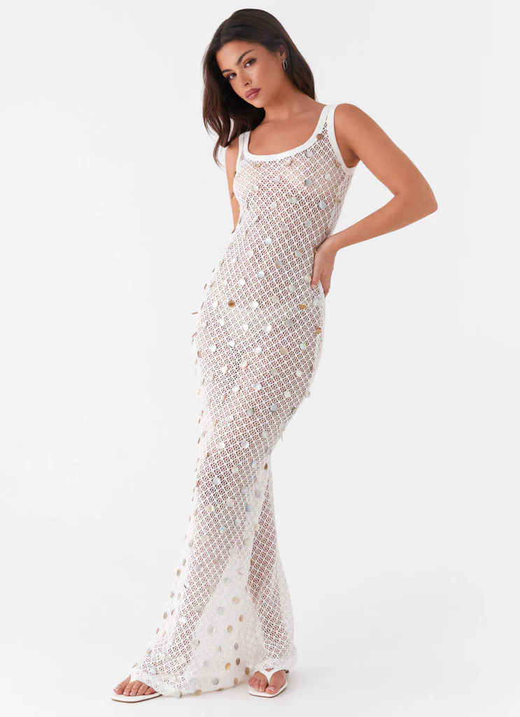 Abito Maxi in Maglia con Dettagli a Conchiglie Penida - Bianco