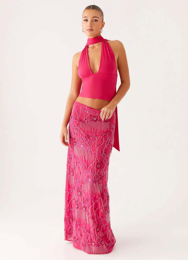 Corinna Mini gonna con strass vita bassa - Fucsia