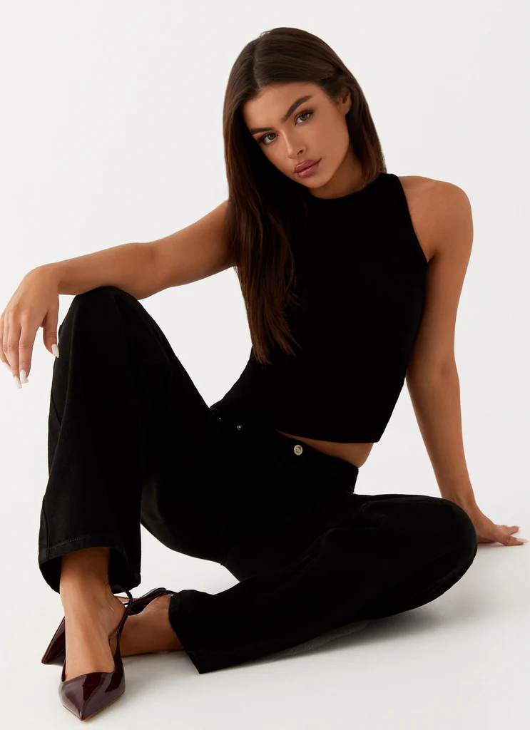 Jeans in Denim Keanna a Vita Bassa - Nero