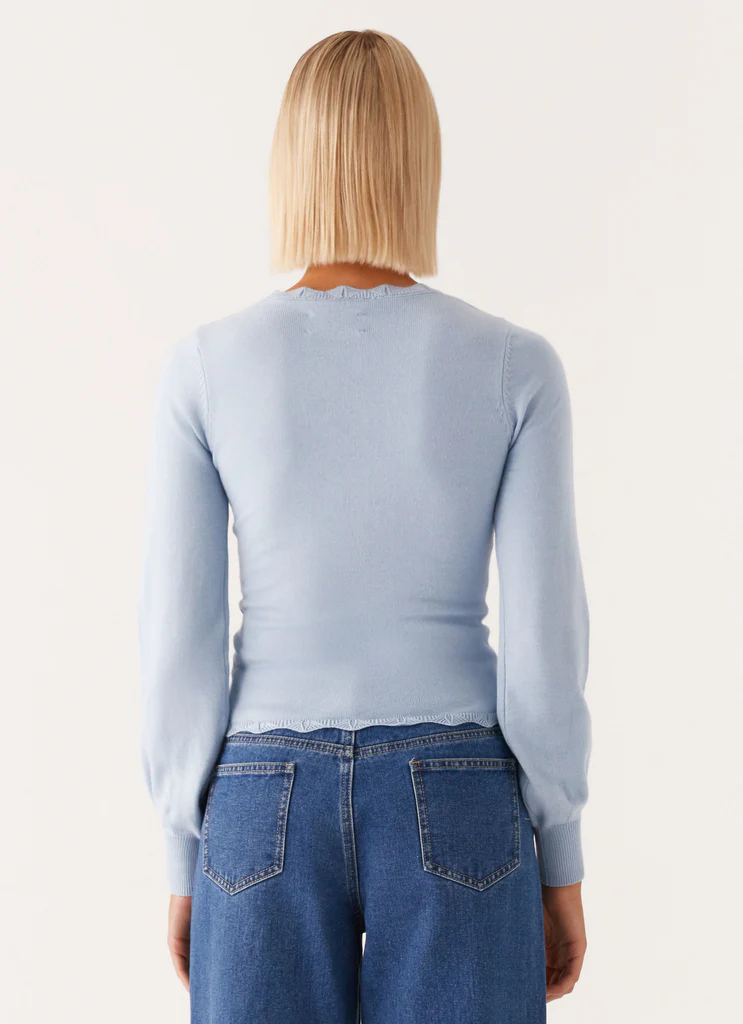 Cardigan Mikah con Bordo in Pizzo - Azzurro Baby