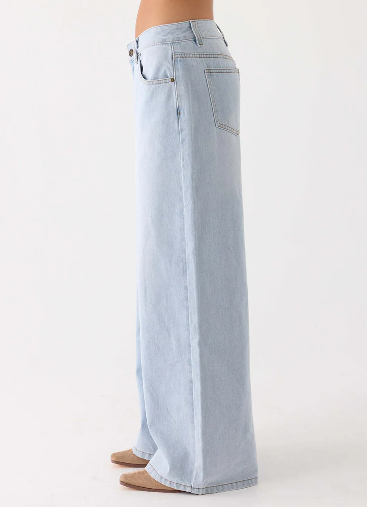 Jeans in Denim a Gamba Larga Bassa Vita Neo - Lavaggio Blu Chiaro
