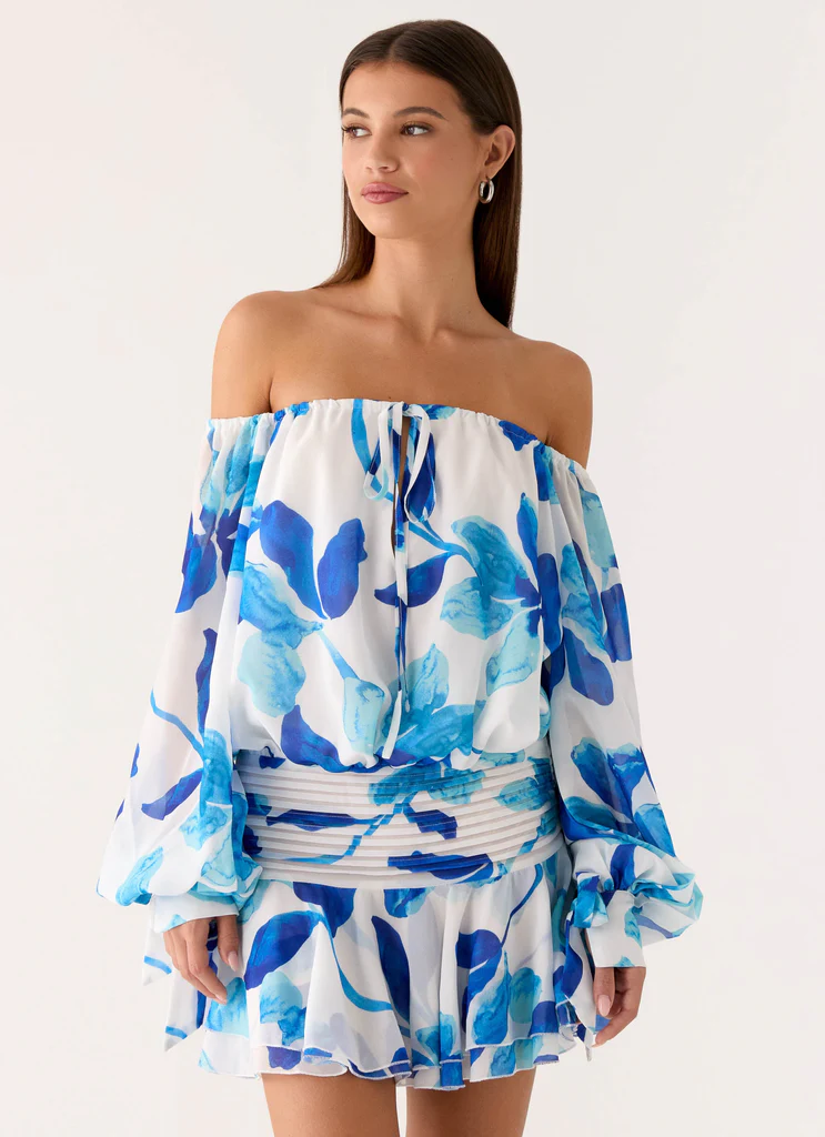 Eira Mini Vestito con Maniche a Balloon - Cerulean Bloom