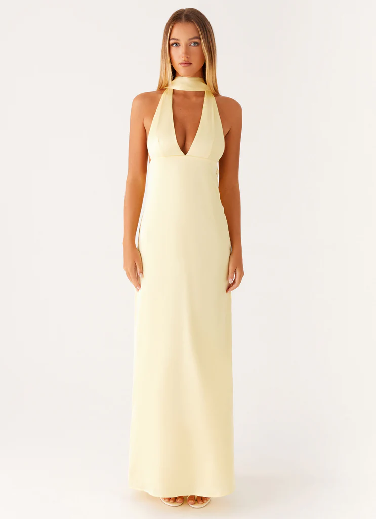 Alicia Abito Maxi in Seta con Spalline a Cinturino - Giallo