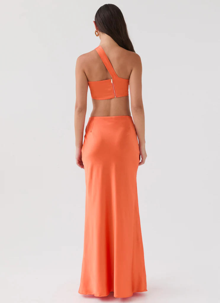 Vestito Maxi in Seta Nascosto Oasi - Arancione
