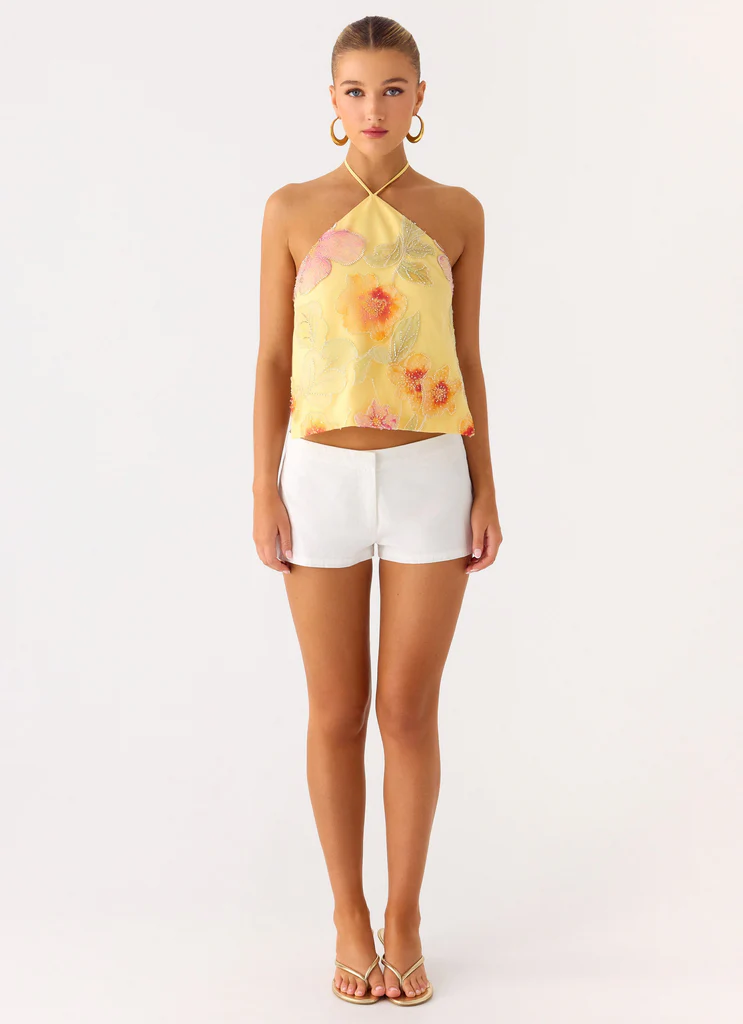 Top a spallina con perline Bliss - Fiori con perline