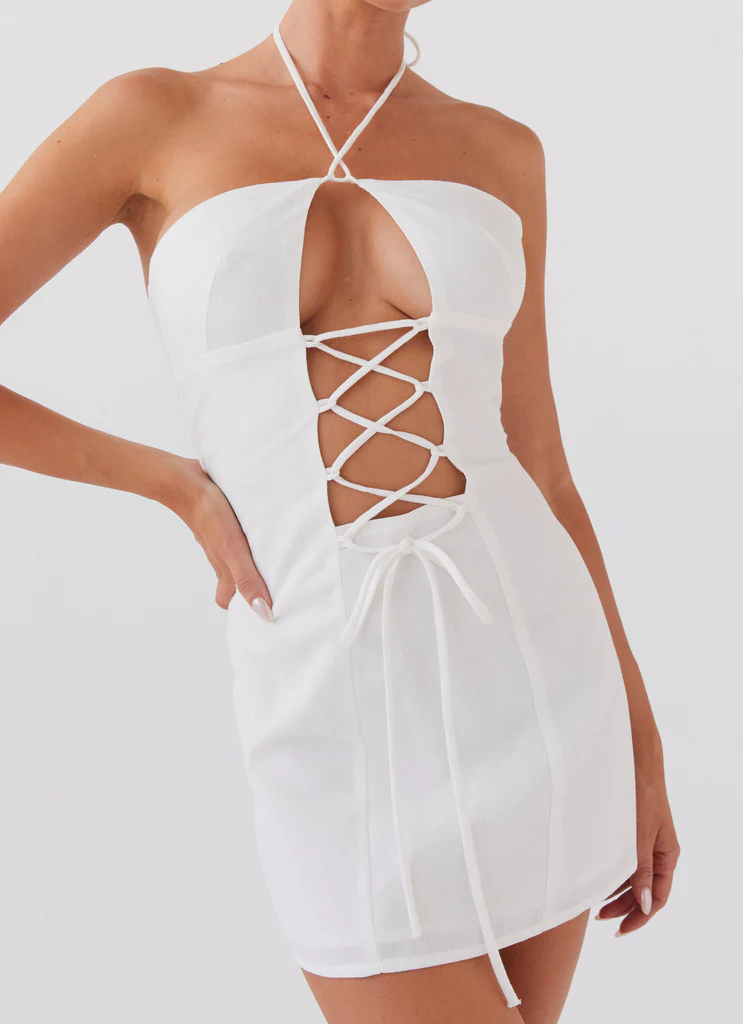 Vestito Mini in Lino Island Echoes - Bianco
