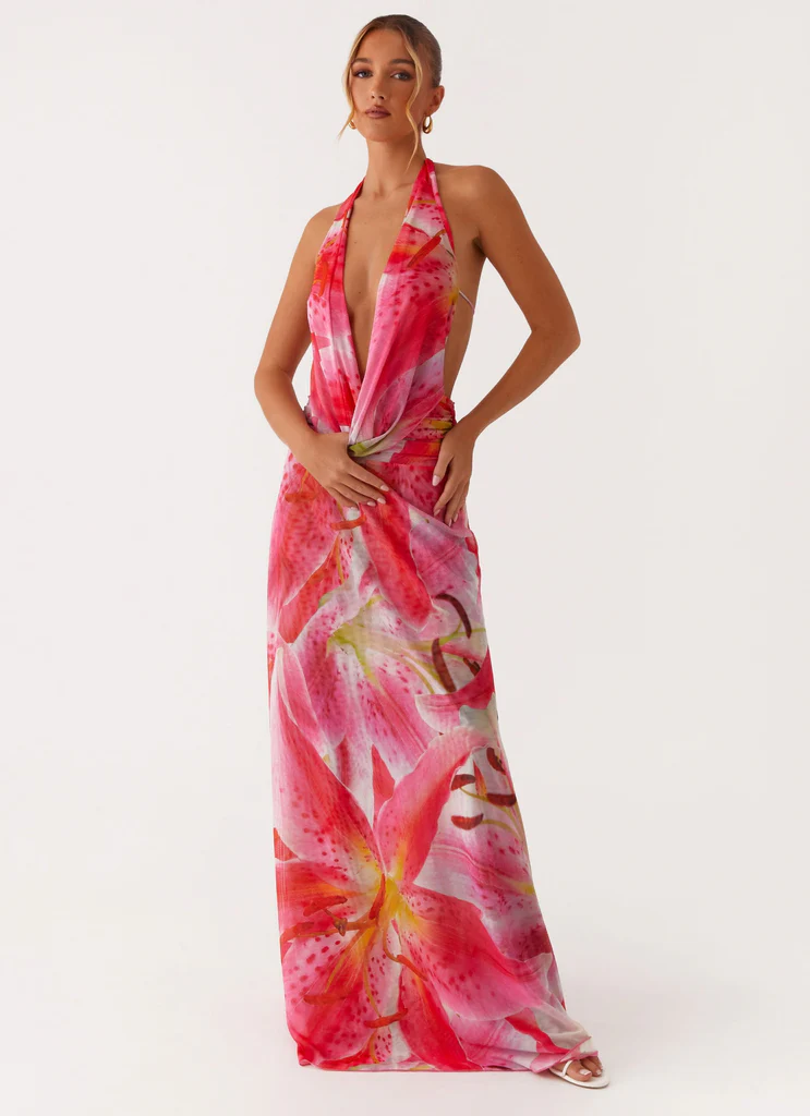 Elysia Mesh Maxi Dress - Bianco Rosa Lilly