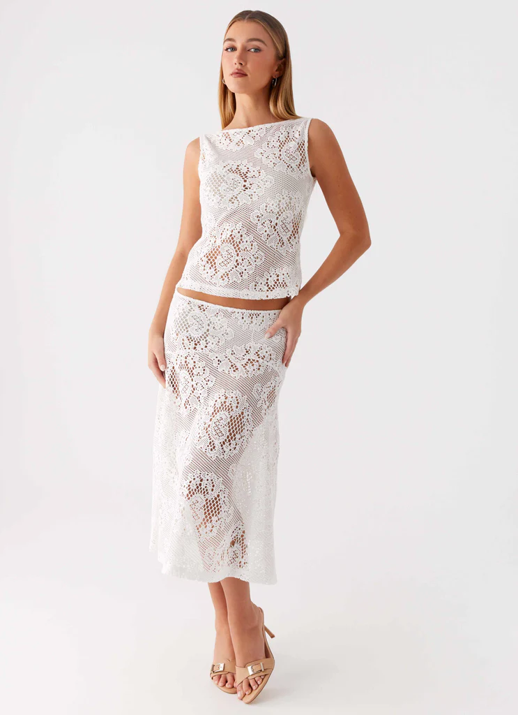 Virelle Midi Skirt in Pizzo - Avorio