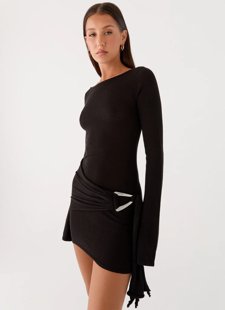 Vestito Minigonna a Maniche Lunghe con Fianchetti Niella - Nero