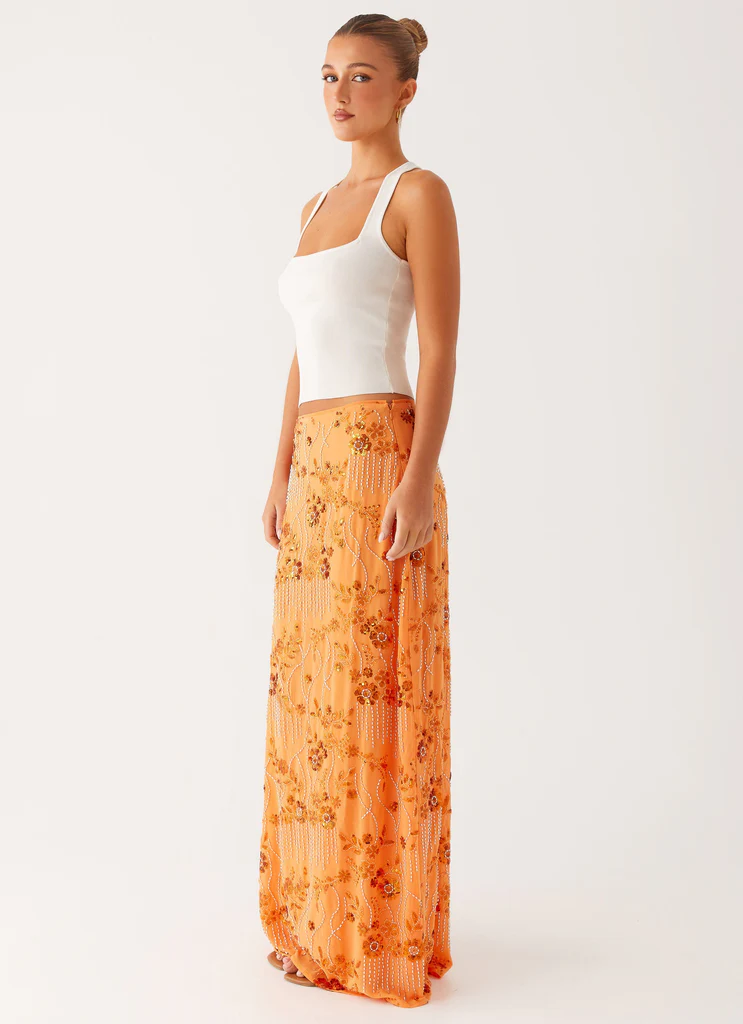 Gonna Maxi in Paillettes a Vita Bassa Corinna - Arancione