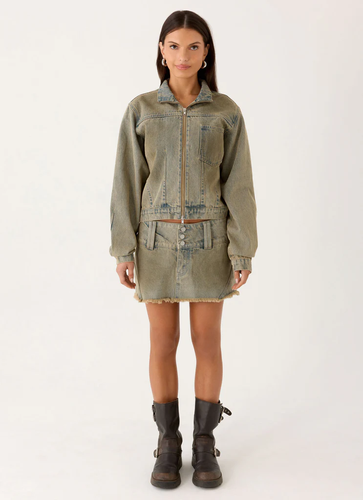 Skort mini in denim a vita bassa Roman - Lavaggio vintage tan