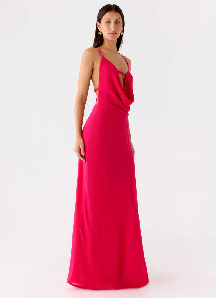 Abito Maxi con Foulard e Perline Tropic Muse - Fucsia
