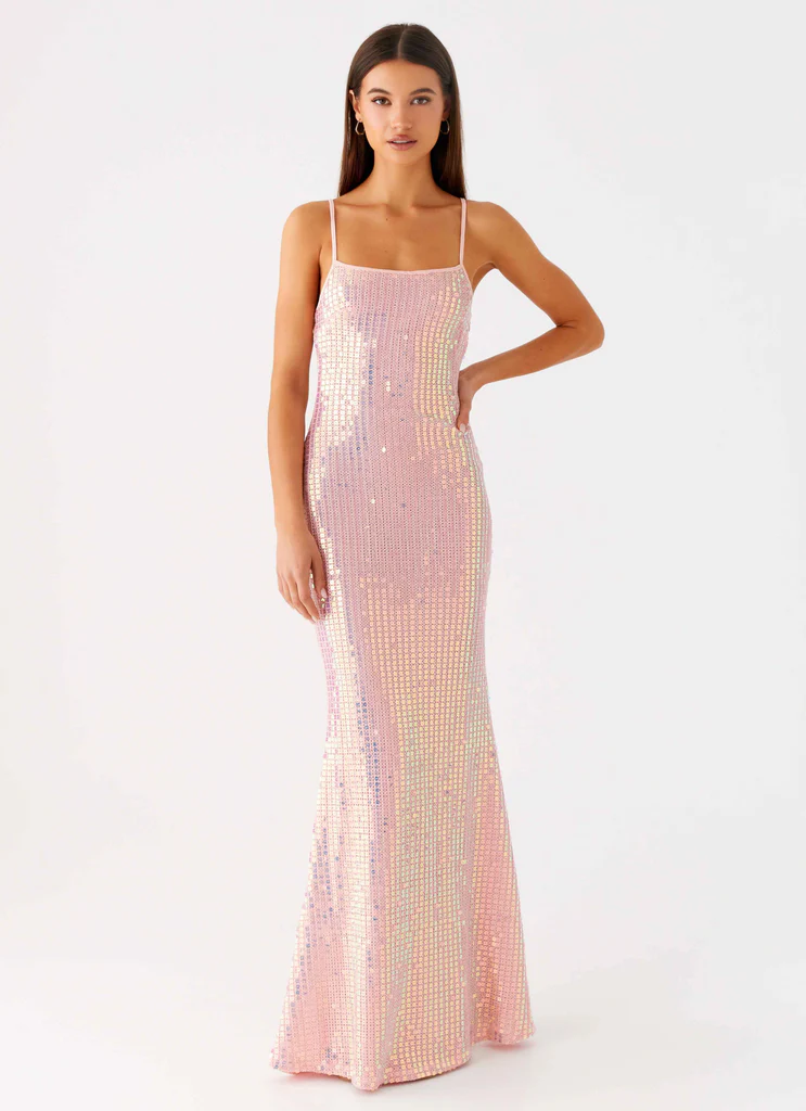 Abito Maxi in Maglia con Paillettes Attitude - Rosa Iridescente