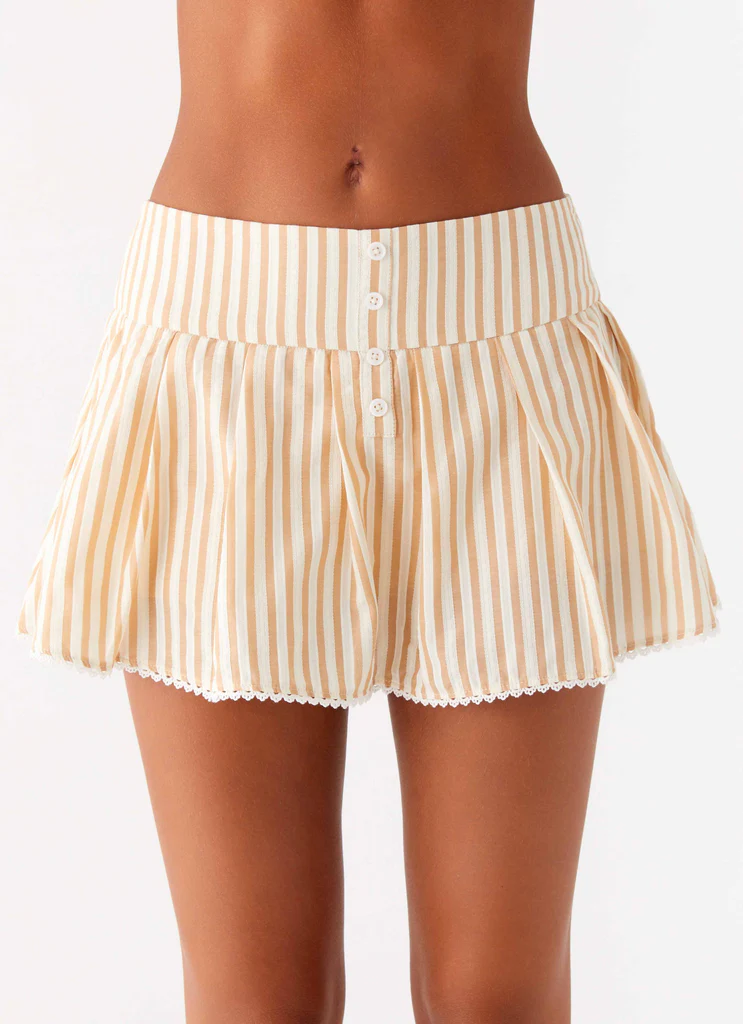 Oliviana Skort Mini a Plisè - Taupe a Strisce