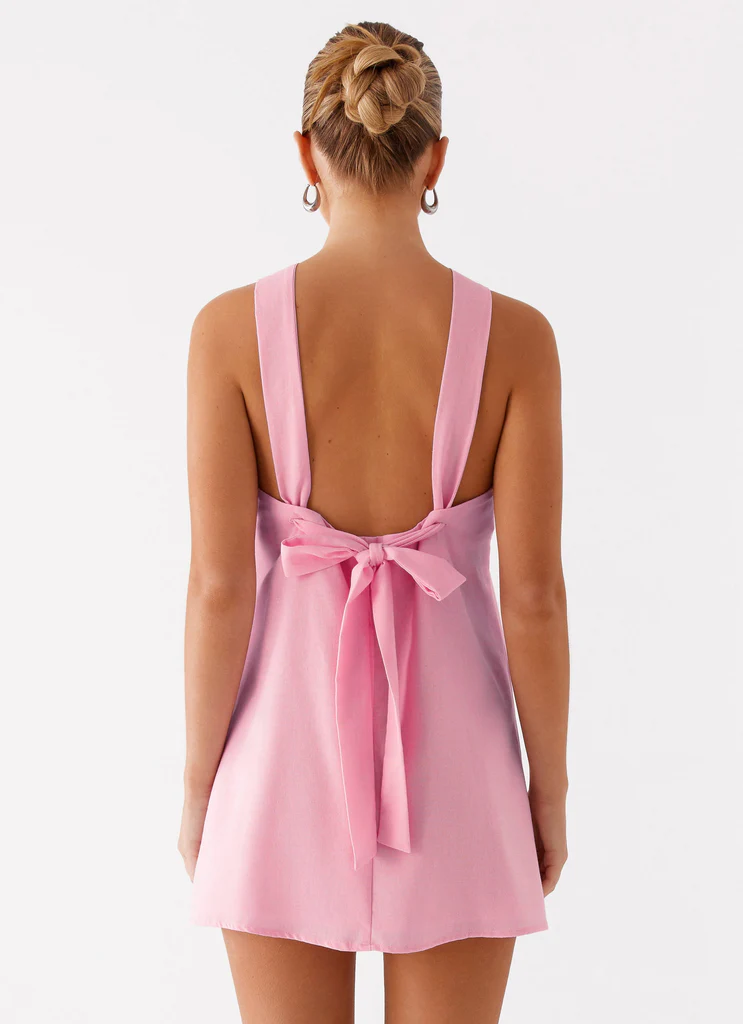 Keira Abito Micro Mini in Lino - Rosa