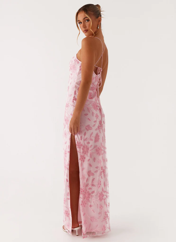 Vestito Maxi con Perline Luminoso - Rosa
