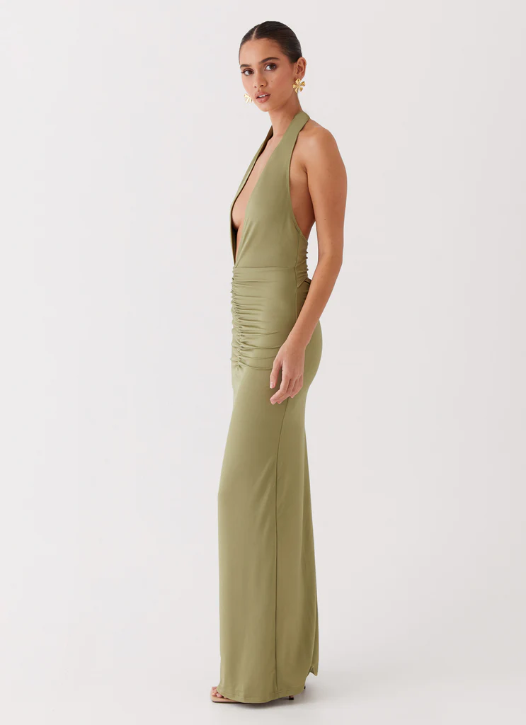 Abito Maxi a Spalline Svasato Whisked Away - Olive