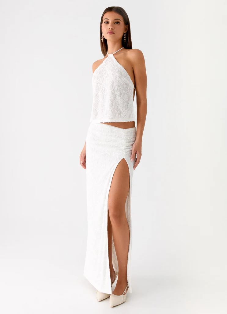 Griff Low Rise Jacquard Maxi Skirt - Bianco