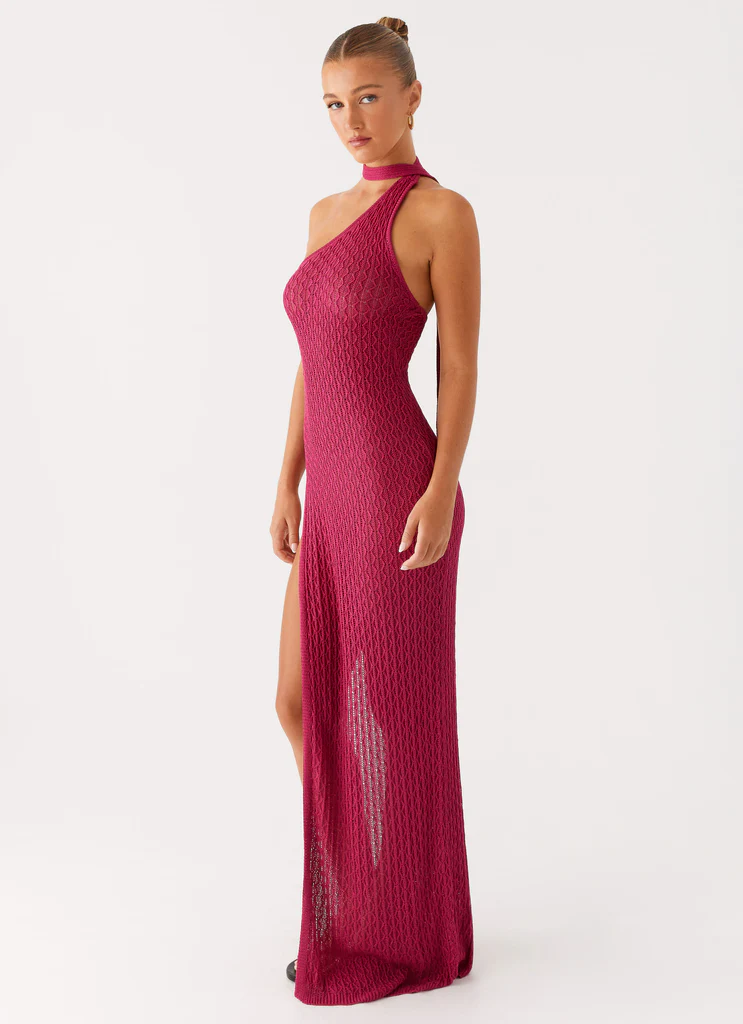 Carryn Abito Maxi in Maglia - Rosa Fuoco