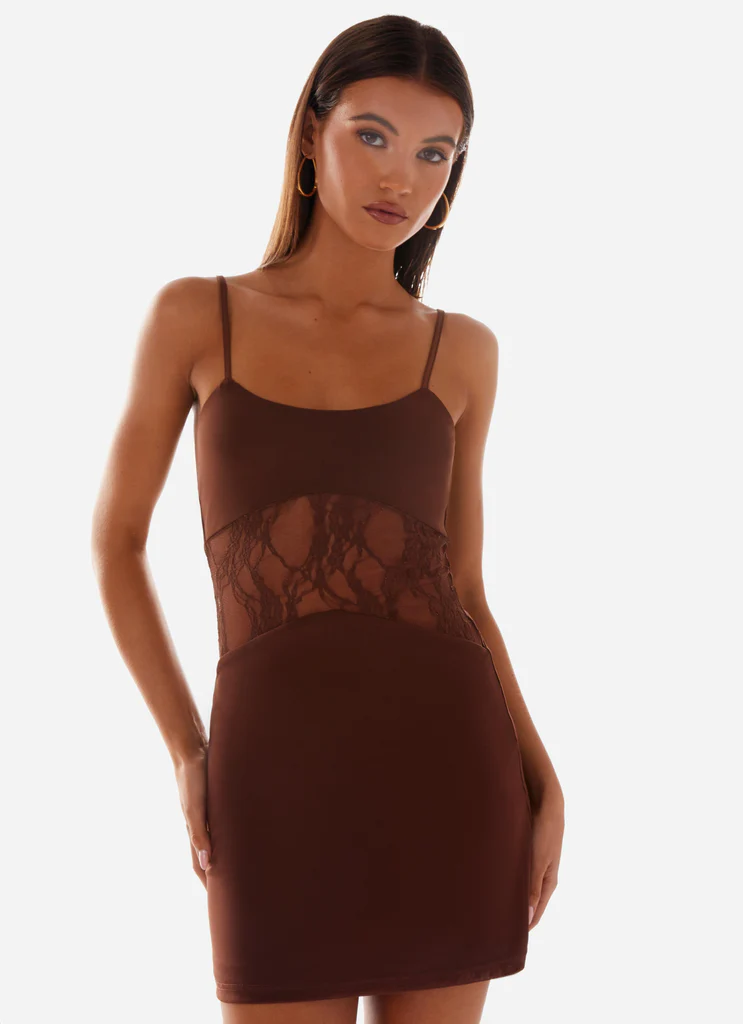 Gonna Mini in Pizzo Jordanna - Cioccolato