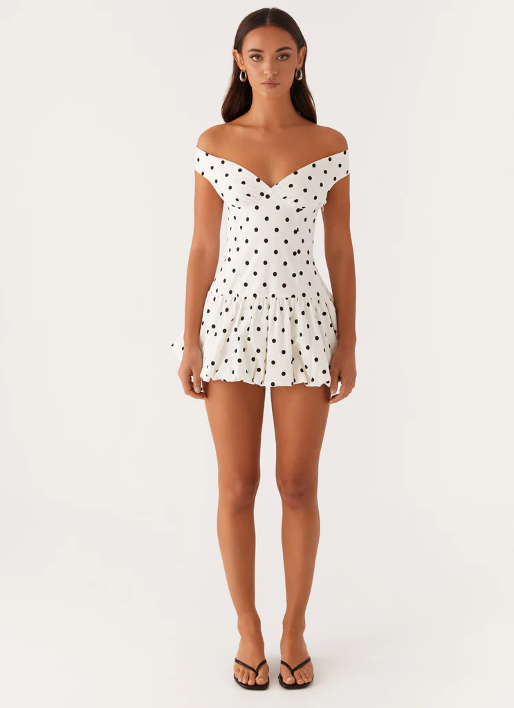Vestito Midi Scollo a Spalla Libera Endless Romance - Puntini Bianchi