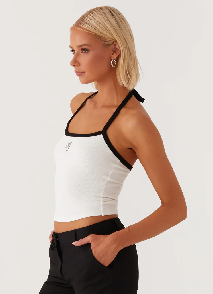 Top a Spalline con Monogramma Firmato - Bianco