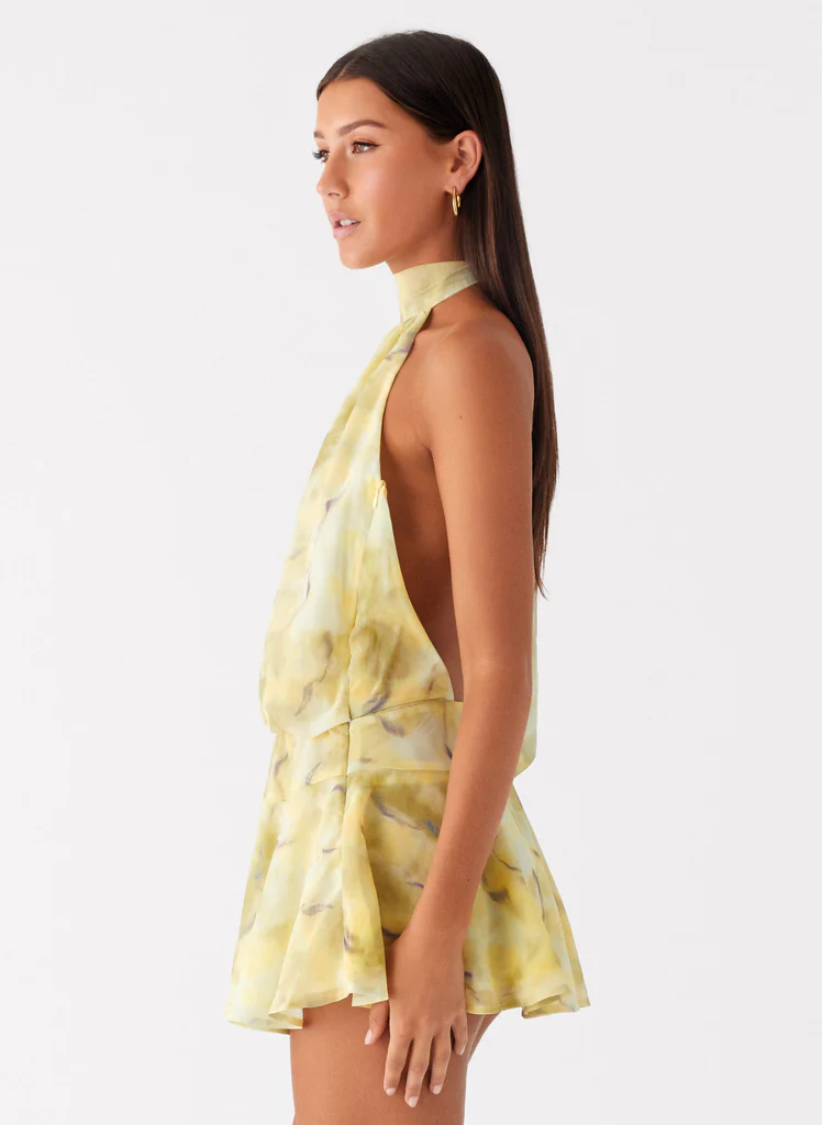 Vestito Mini a Spalline per Primo Appuntamento - Giallo Tinto