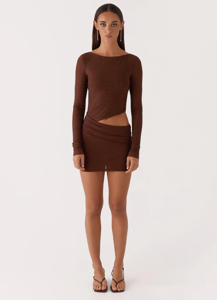 Vestito Mini in Tulle con Paillettes - Cioccolato