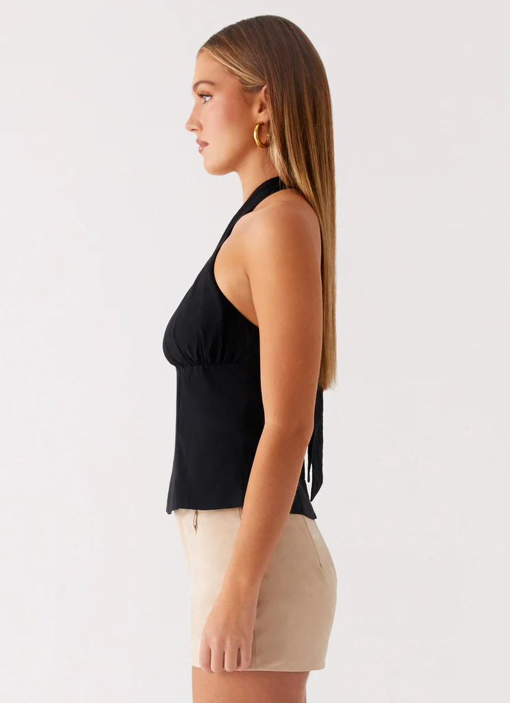 Top in Lino con Cinturino Scollo a Halter Catch Me Later - Nero