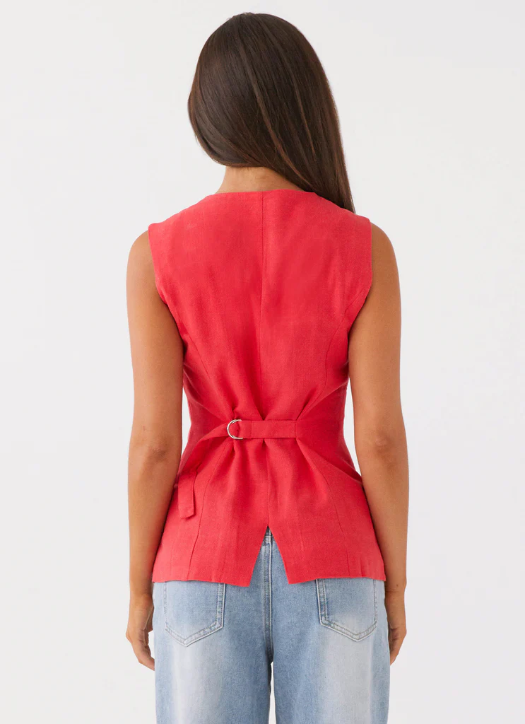 Gilet in Lino Born For Bordeaux – Rosso Poppy Gilet in Lino Born For Bordeaux - Rosso Poppy