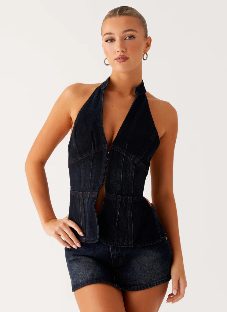 Top a spalline Esma - Blu scuro lavato