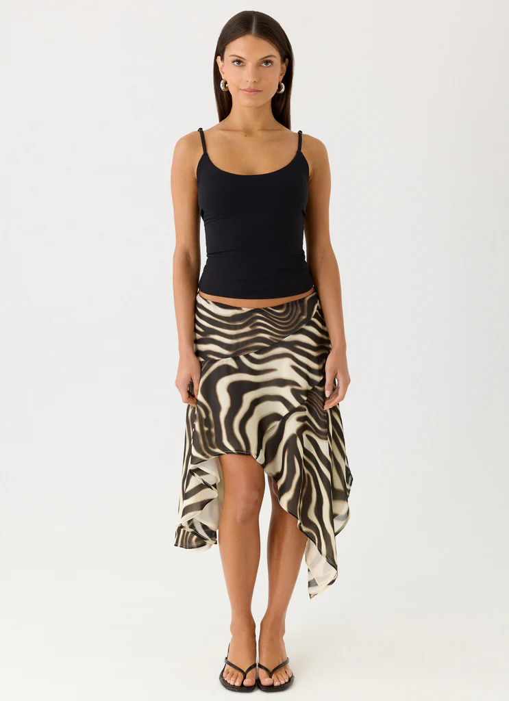 Gonna Midi Asimmetrica a Vita Bassa Kia - Zebra