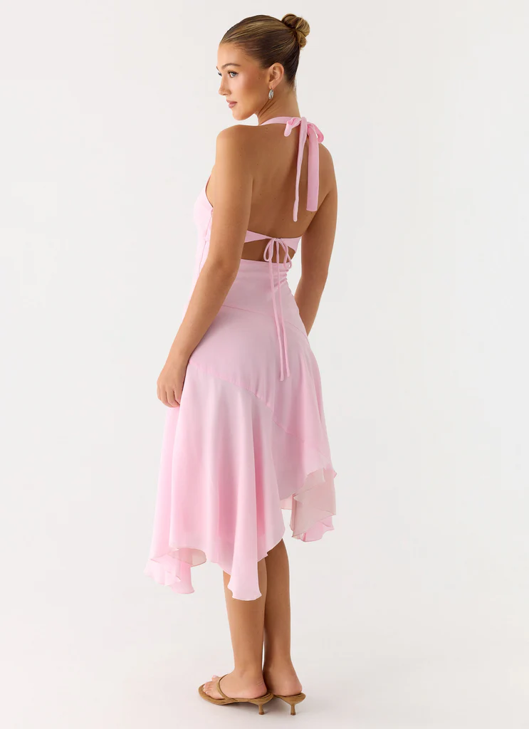 Vestito Midi Asimmetrico con Spalline Faelie - Rosa