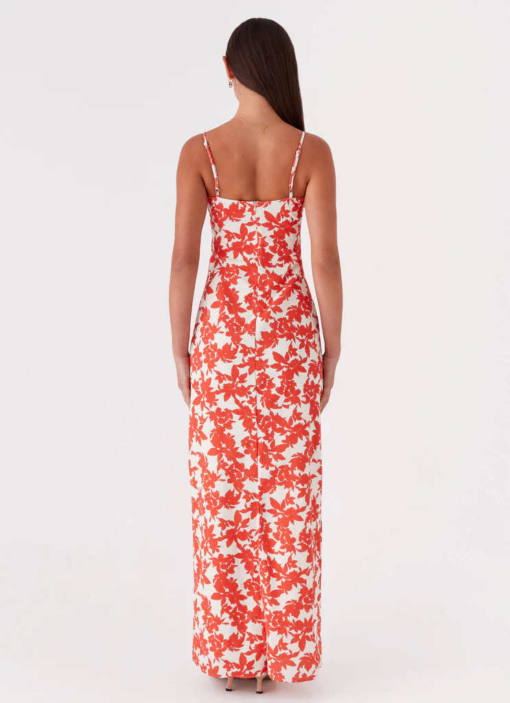 Vestito Maxi Bustier a Fiori Proibiti - Rosso con Fiori