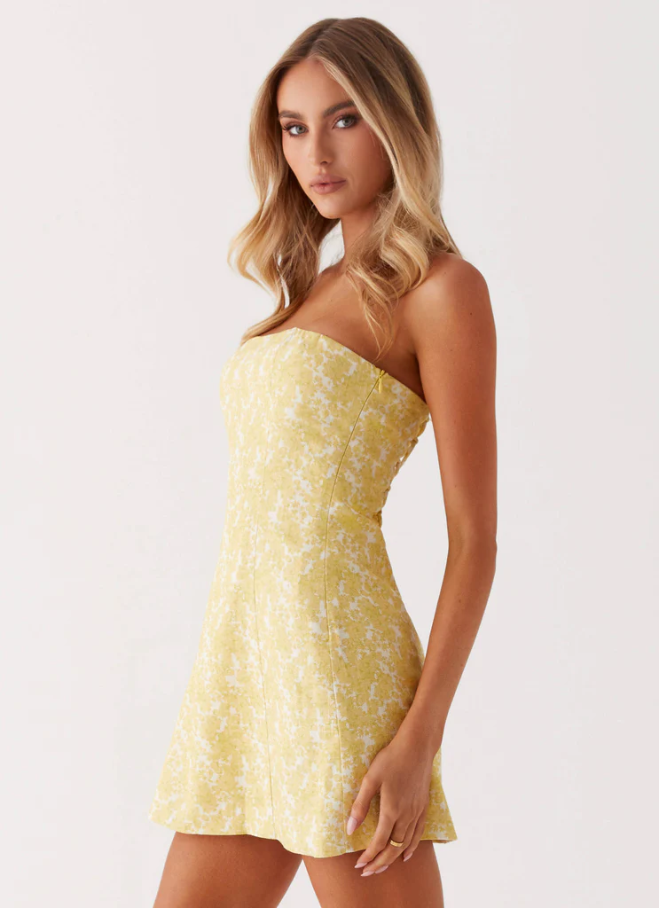 Vestito Mini Senza Spalline Livvy - Fiori Gialli