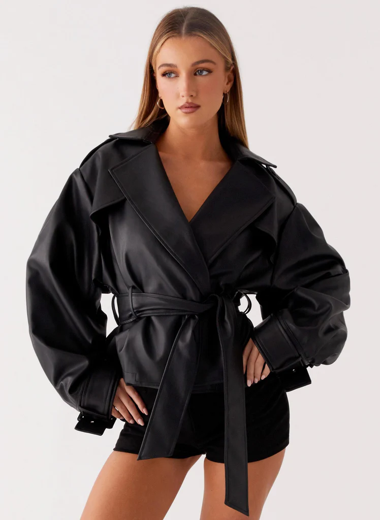 Impermeabile in Pelle Finta Midtown - Nero