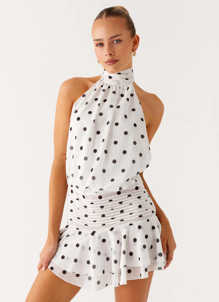 Vestito Mini in Chiffon Willow - Puntini Bianchi
