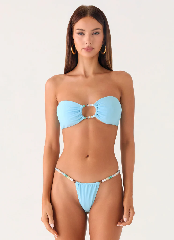 Bikini in Cintura Bassa Coastal Breeze con Perline - Turquoise