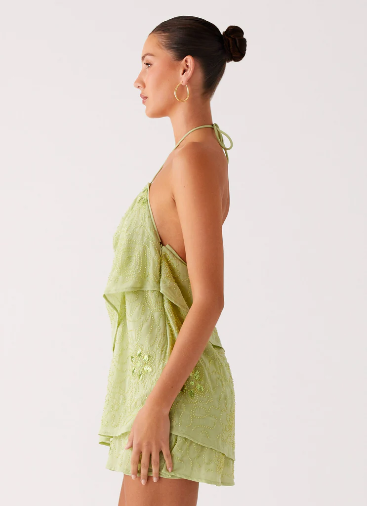 Abito Mini con Perline in Movimento - Mint