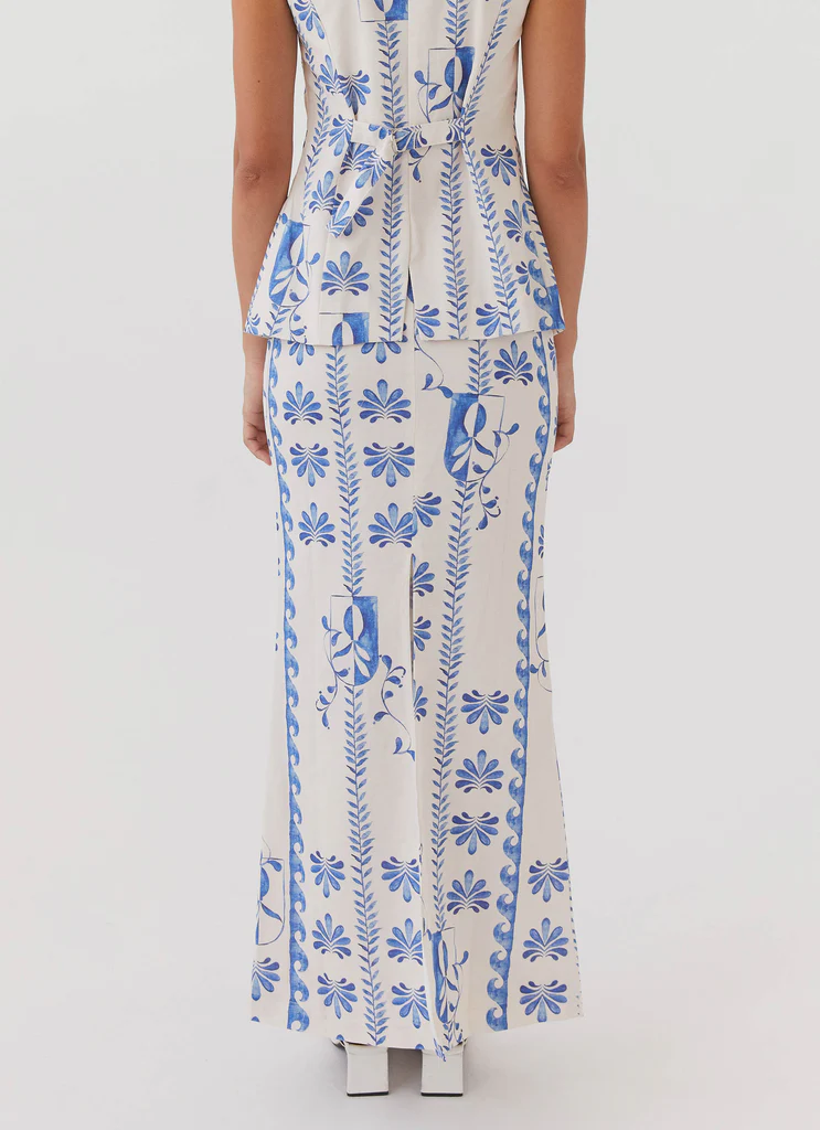 Born For Bordeaux Sottana Midi in Lino - Wave Floreale