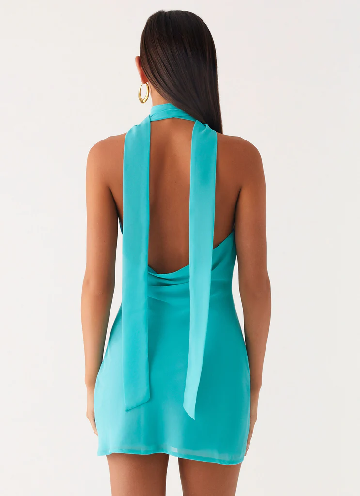 Vestito Mini con Sciarpa al Collo Melisande - Azzurro Acqua