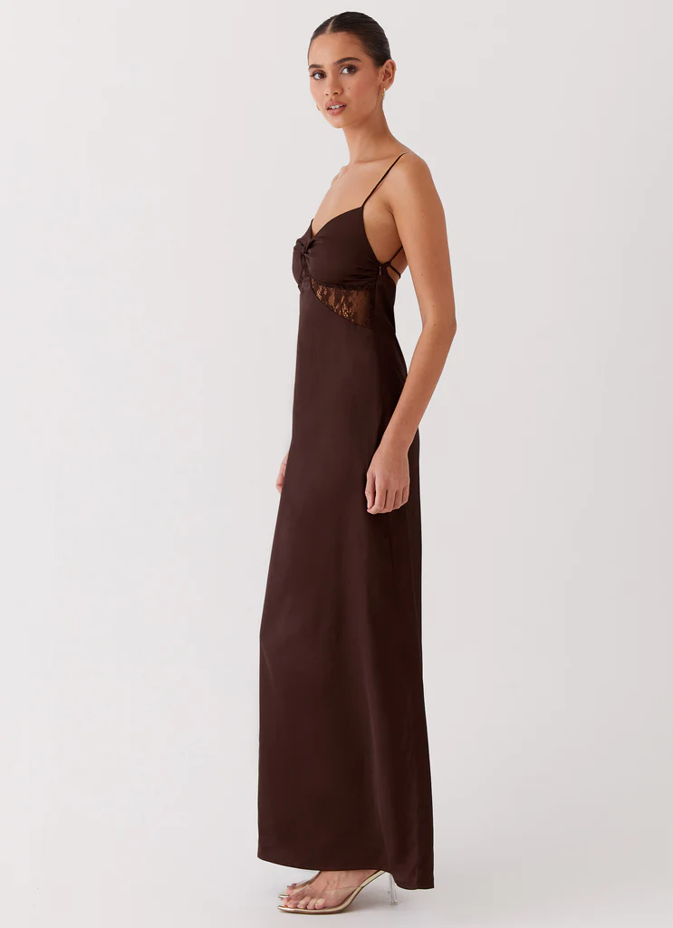 Abito Maxi in Seta con Pizzo Dream Sight - Cioccolato