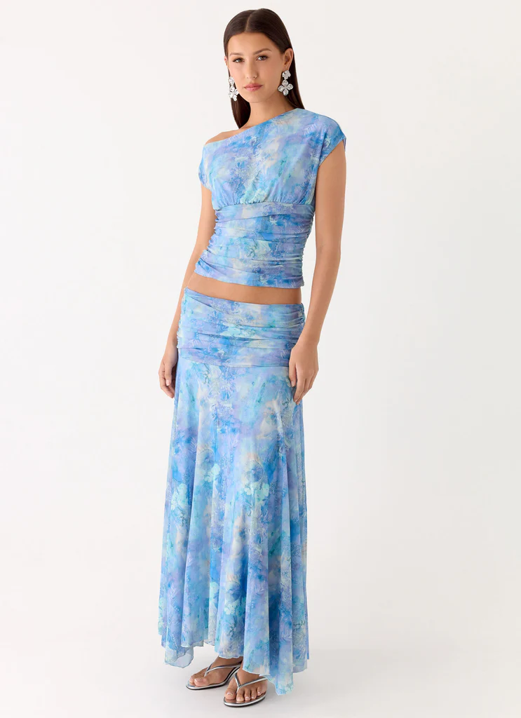 Gonna Maxi con Ruches Liana - Azzurro Paisley