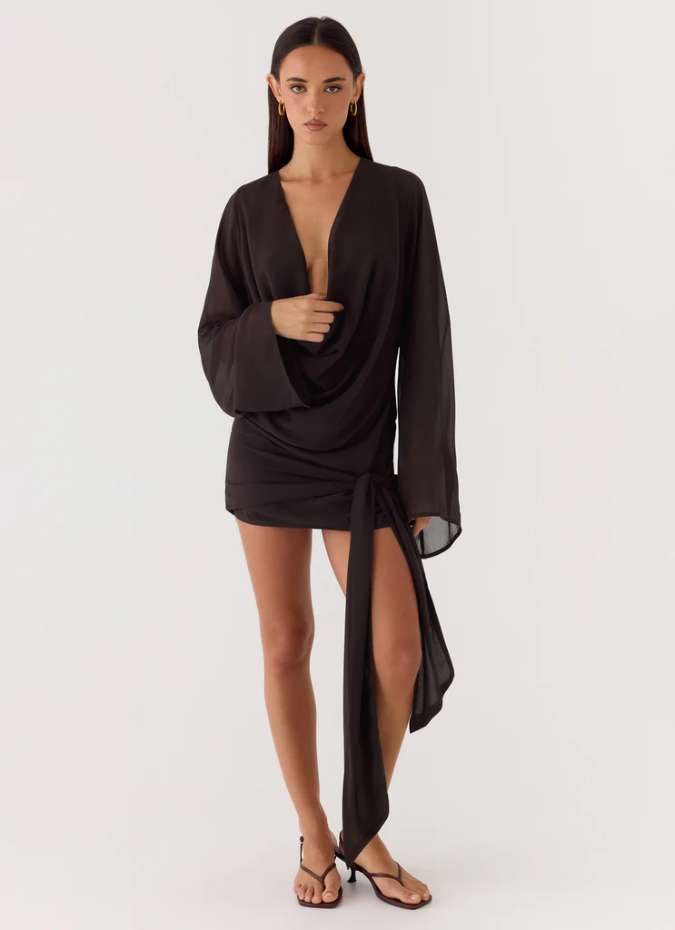Vestito Mini a Maniche Lunghe Sorrel - Cioccolato