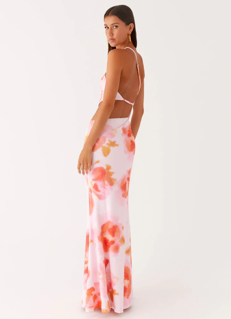 Riano Abito Maxi con Aperture - Fioritura Arrossata