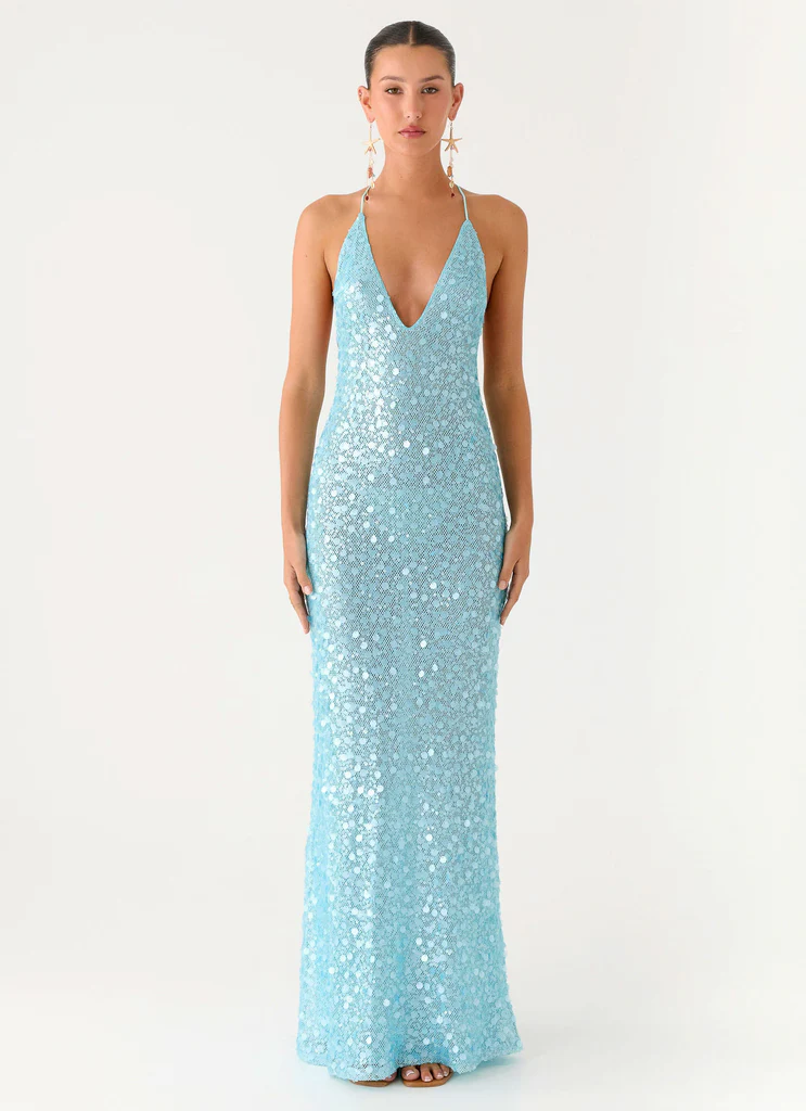 Abito Maxi con Paillettes Vista Oceano - Blu