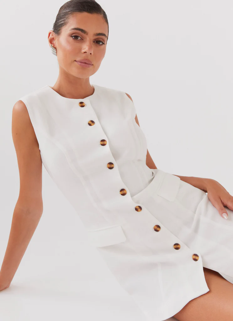 Vestito Mini in Lino Castello Fiore - Bianco
